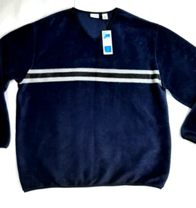 Y2K VTG NWT Covington Men's Size L (XL) Sweatshirt Pullover Navy Fleece Vee Neck - Picture 1 of 8