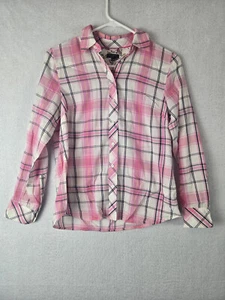 Talbots Plaid Blouse Top Womens Long Sleeve Size P Cotton Blend Pink - Picture 1 of 9