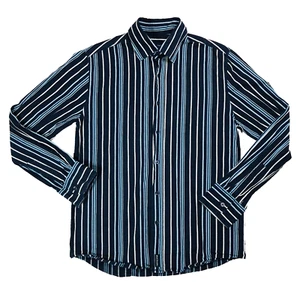 French Connection Mens Blue Striped Y2K Long Sleeve Shirt Size Medium - Picture 1 of 15