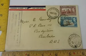 Trinidad e Tobago 1938 busta francobolli Barbados posta aerea Royal Dutch Airlines - Foto 1 di 2