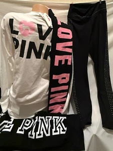 CAMISETA Y LEGGINGS ROSA VICTORIAS SECRET BLING CAMPUS RARO CONJUNTO DE 2 PIEZAS XS-XXL NUEVO CON ETIQUETAS - Imagen 1 de 7