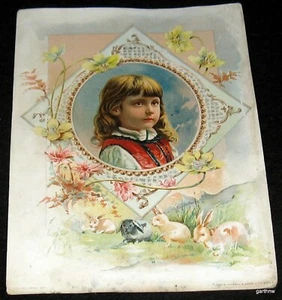 TARJETA PUBLICITARIA DE OBRAS DE ARTE EASTER BUNNIES & LITTLE GIRL 1891 LEÓN CAFÉ LANA - Imagen 1 de 2