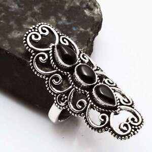 Black Onyx Ethnic Handmade Memorial Day Ring Jewelry US Size-9.5 AR 97454