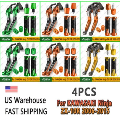 4PCS For KAWASAKI Ninja ZX-10R 2006-2015 Handle Grips Cap Brake Clutch Lever Set Foto 1 de 4