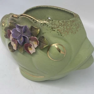 Vintage 1950's Fish Wall Pocket Planter Ceramic Vase w/Applied Flowers - Picture 1 of 10