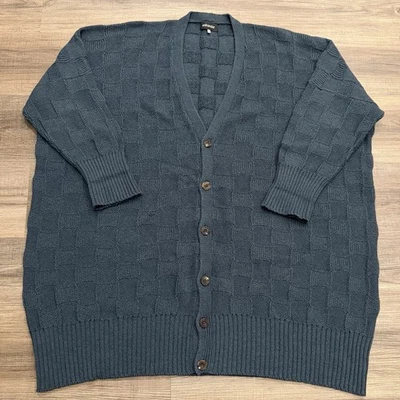 Cardigã Eskandar Suéter Gola V Caixinha Oversized Basketweave Azul Feminino Tamanho 0/S - Imagem 1 de 4