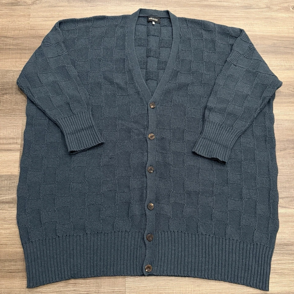 Cárdigan Suéter Eskandar Cuello en V Cuadrado Gran Tamaño Tejido de Cesta Azul Para Mujer Talla 0/S Foto 1 de 4
