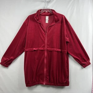 Roamans Track Jacket Womens size 1X Tall Tunic Red Velour Full Zip - Picture 1 of 11