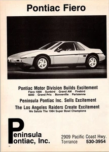 1984 • PENINSULA PONTIAC in Torrance print ad • Fiero 1980s ADS.47 - Picture 1 of 2