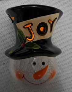 Pupazzo di neve in ceramica illuminato vintage -JOY - NUMERATO A MANO e lampadine funziona!! 6 pollici - Foto 1 di 6