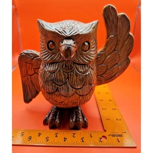 Hand Carved Wooden Art Owl Statue 8 inches Handmade - Picture 1 of 5