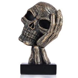 Hear No Evil Skeleton Thinker Figurines - Gothic No Hear No See No Speak Home... - Picture 1 of 8