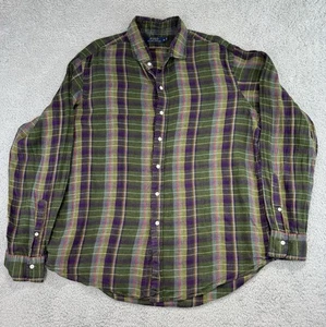 Polo Ralph Lauren Pure 100% Linen Multicolor Plaid Button-Down Shirt Men XLarge - Picture 1 of 14