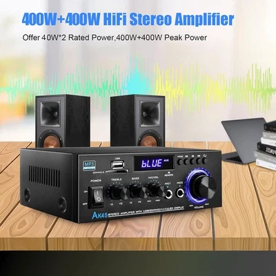 Home Audio Stereo Amplifier AK45: 300Wx2 Bluetooth 5.0 High-Power Receiver - Image 1 of 4