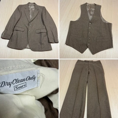 Vintage 70s mens 3 piece Sears Pant Suit Vest Blazer 38 bootcut 32x29 western - Image 1 of 4