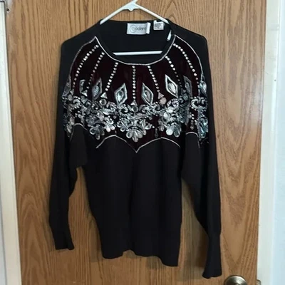 De Colección Años 80 90 Cedros Formales Adornados Suéter Cuentas Lentejuelas Terciopelo Bordado M Foto 1 de 4