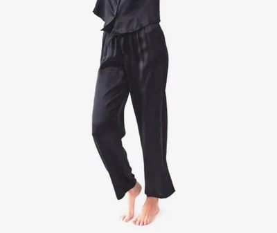 Calça lounge pijama NORDSTROM feminina clássica lavável 100% seda preta pequena - Imagem 1 de 4