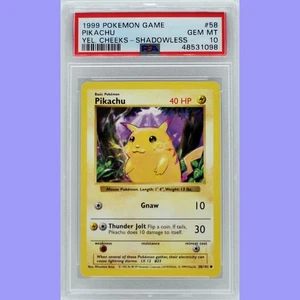 Pokemon Base Set Shadowless Pikachu 58/102 PSA 10 Gem Mint - Picture 1 of 4