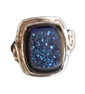 Vintage Sajen blauer Druzy Quarz Kristall Ring. gr 7 - Bild 1 von 9