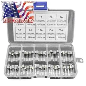 Auto glass fuses 5*20mm Car-Truck-SUV Fuse Kit 0.2A to 20A with box 100~pcs - Bild 1 von 4