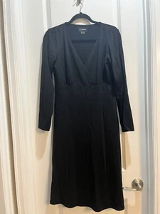 Ll Bean Faux Wrap Dress Long Sleeve V-Neck Black Armpit To Armpit 19” Medium - Picture 1 of 6