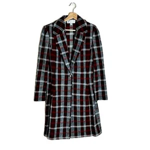 St. John ladies plaid button up long blazer coat size 8 - Picture 1 of 12