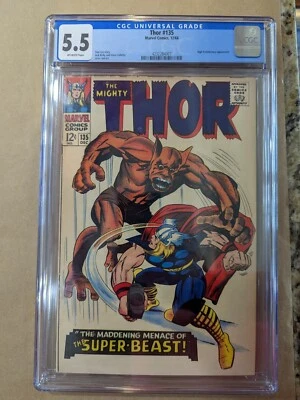 Тор #135 CGC 5.5 Marvel 1966 2ND ПОЯВЛЕНИЕ И ПРОИСХОЖДЕНИЕ ВЫСОКОЙ ЭВОЛЮЦИИ - Изображение 1 из 4