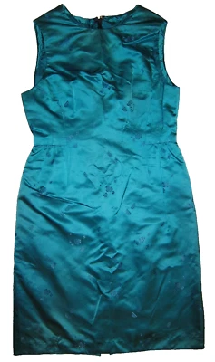 复古 lt aqua 蓝色缎面中国风格无袖连衣裙带夹克,女士尺寸 10(?) — 第 1/4 张图片