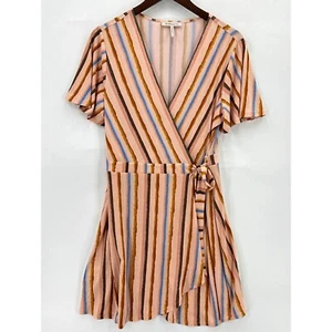BCBGeneration Dress Womens Short Sleeve Riviera Stripe Wrap V-Neck Multicolor L - Picture 1 of 10