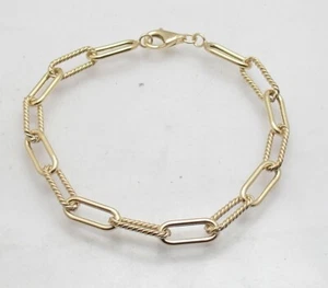 Textured Paper Clip Oval Link Bracelet with Lobster Lock Real 10K Yellow Gold - Picture 1 of 4