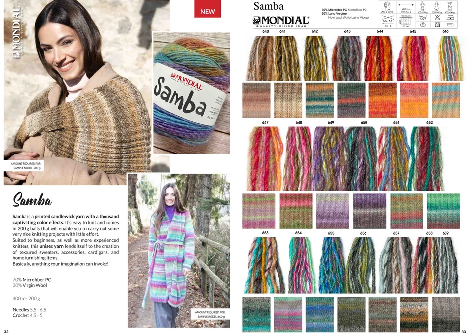 Mondial Samba 200g Farbverlaufsgarn mit 30% Schurwolle Stricken Wolle Häckeln