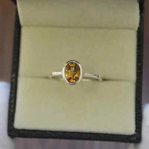 Orange Oval Shape Simulated Citrine Solitaire Pretty Ring In Solid 950 Platinum - Picture 1 of 9