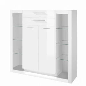 Highboard Vitrine Vitrinenschrank Hochglanz weiß Wohnzimmer Kommode Anrichte - Bild 1 von 6