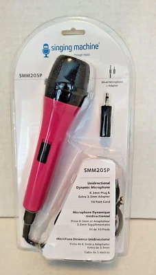 Singing Machine NIP Pink Unidirectional Dynamic Microphone SMM205P 10 Foot Cord - Image 1 of 4
