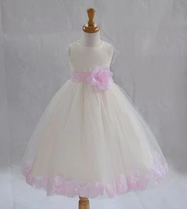 Flower Girl Dress Rose Petals Dresses Communion Dress Wedding Pageant Dresses  - Picture 1 of 45