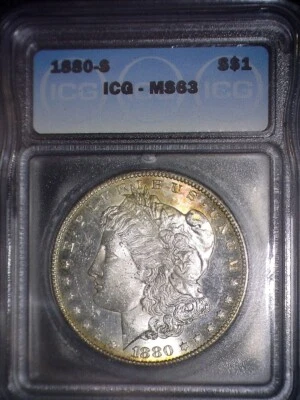 1880-S Morgan Silver Dollar, ICG  MS63 , Nice Tan Rim Toning, Issue Free - Image 1 of 2
