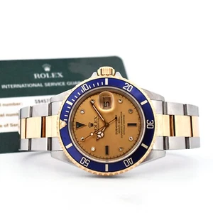 Rolex Submariner Date 18K & SS 16613 Champagne "Serti" Original 40MM Wristwatch - Picture 1 of 6