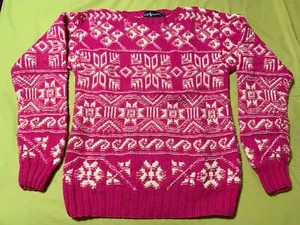 Suéter Vintage Años 80 Ralph Lauren Rosa Caliente Nórdico Tejido a Mano 100% Lana RARO - Imagen 1 de 9