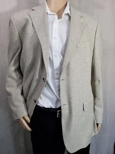 Blazer 46R Men's 100% Silk John Ashford Beige Herringbone Suit Jacket Sport Coat - Picture 1 of 15