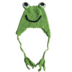 Handmade Crochet Frog Kids Hat Green Cap Toddler-Kid - Picture 1 of 3