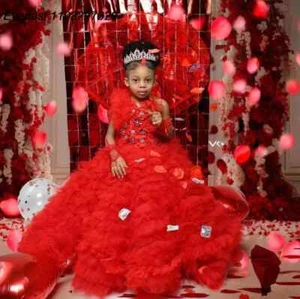 Birthday Party Dress One Shoulder Beaded Flower Girl Dress Baby Kids Ball Gown - Picture 1 of 2