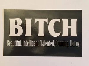 BITCH Beautiful, Intelligent, Talented, Cunning, Horny 3"x5" b & w sticker - Picture 1 of 3