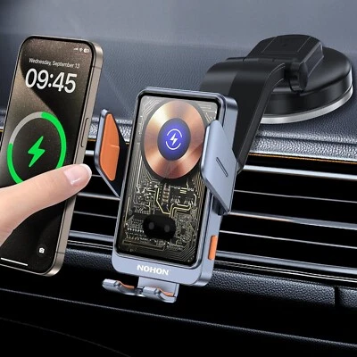 NOHON 15W Qi Caricatore Wireless-Auto：Supporto Telefono Auto Wireless con Clip V - Immagine 1 di 4