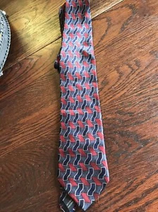 Zianetti Italian Silk Collection Navy Red Beige Geometric Print Men's Neck Tie - Picture 1 of 4