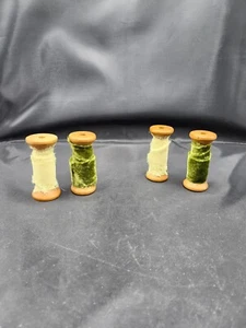 Large Spools w/Chiffon & Velvet Green Ribbons Set/2 1 Each Décor Pieces VTG-Look - Picture 1 of 9