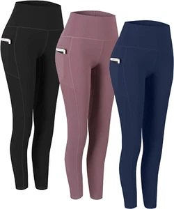 High Waist Yoga Pants with Pockets - 2 Pack Tummy Control Leggings - Picture 1 of 12