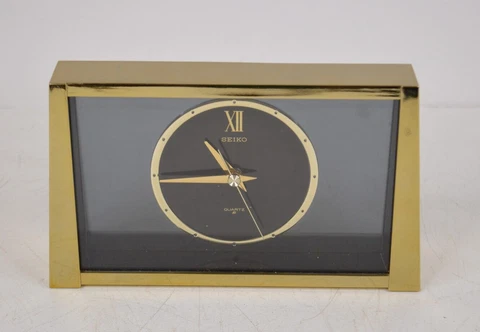 Seiko Quartz Brass & Smoked Glass Mantle Desk Clock QQZ187G Japan TESTED WORKS Cover