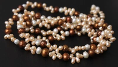 Sterling Silver Clasp Multicolor Natural Pearls Double Strand Necklace Choker - Image 1 of 4