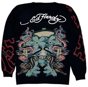 Ed Hardy by Christian Audigier Unisex Tiger Snake Pullover Crewneck Sweater - Picture 1 of 3