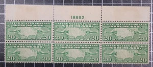 Scott C9 20 Cents Plane & Map Plate Block Of 6 OG MH Top #18892 SCV $70.00 - Picture 1 of 2
